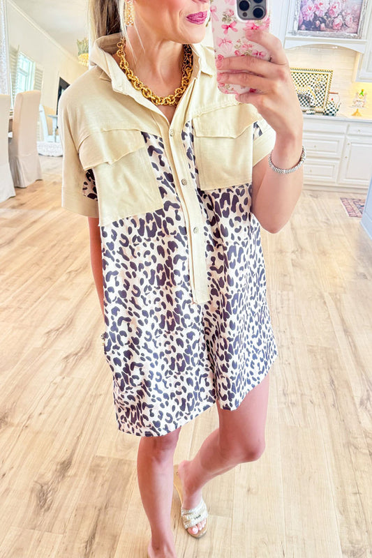 Leopard & Cream Buttoned Collard Jumpsuit