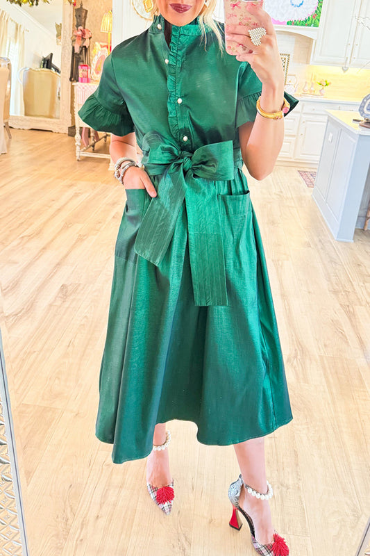Green Button Up Midi Dress