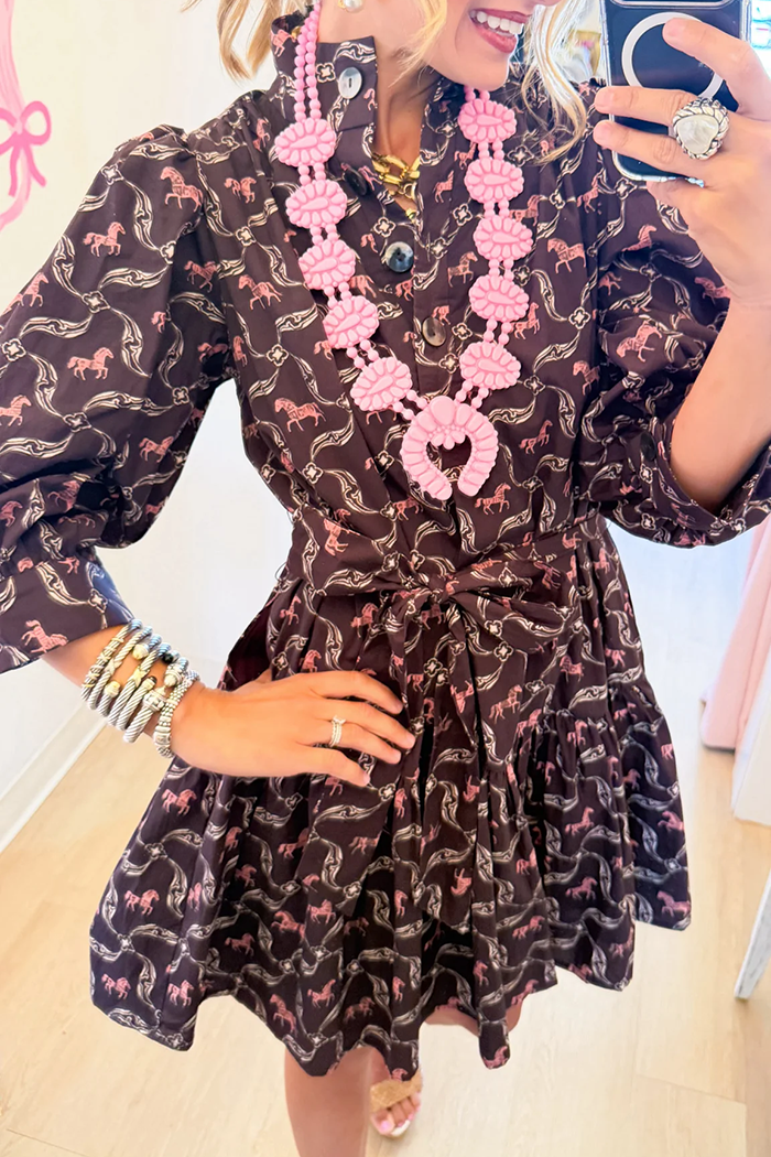 Brown Horse Print Pocket Dress