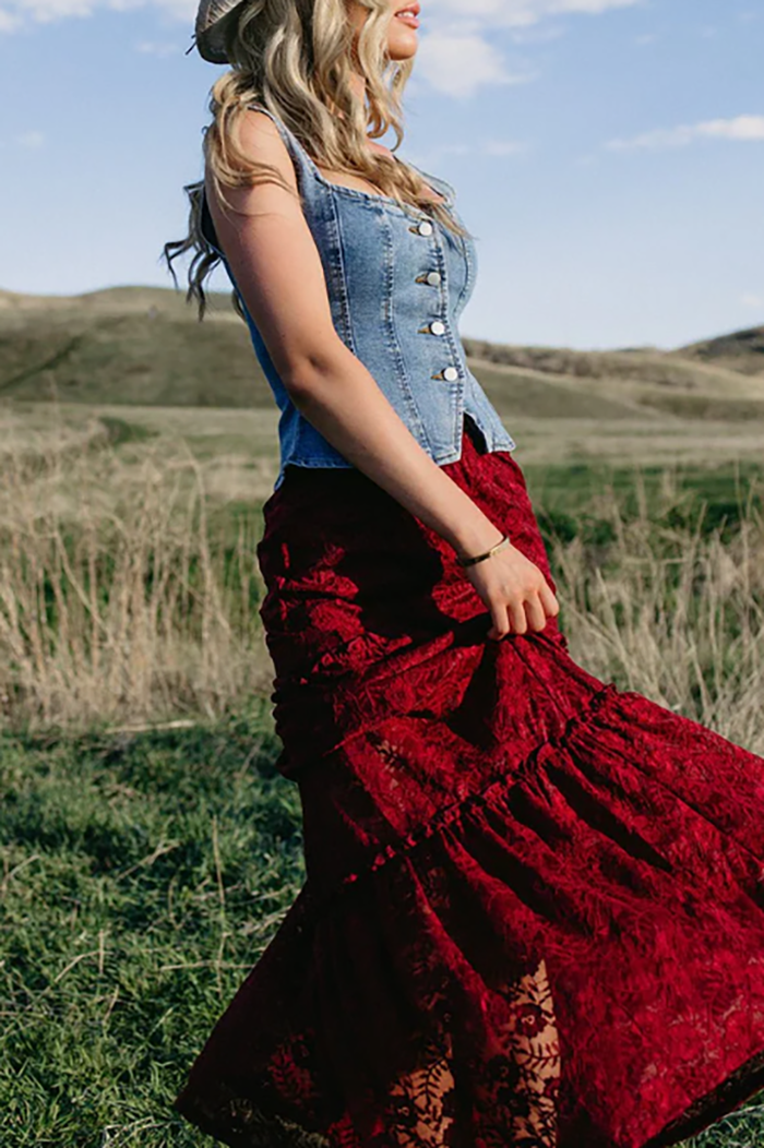 Sweetheart Neckline Button Front Denim Tank