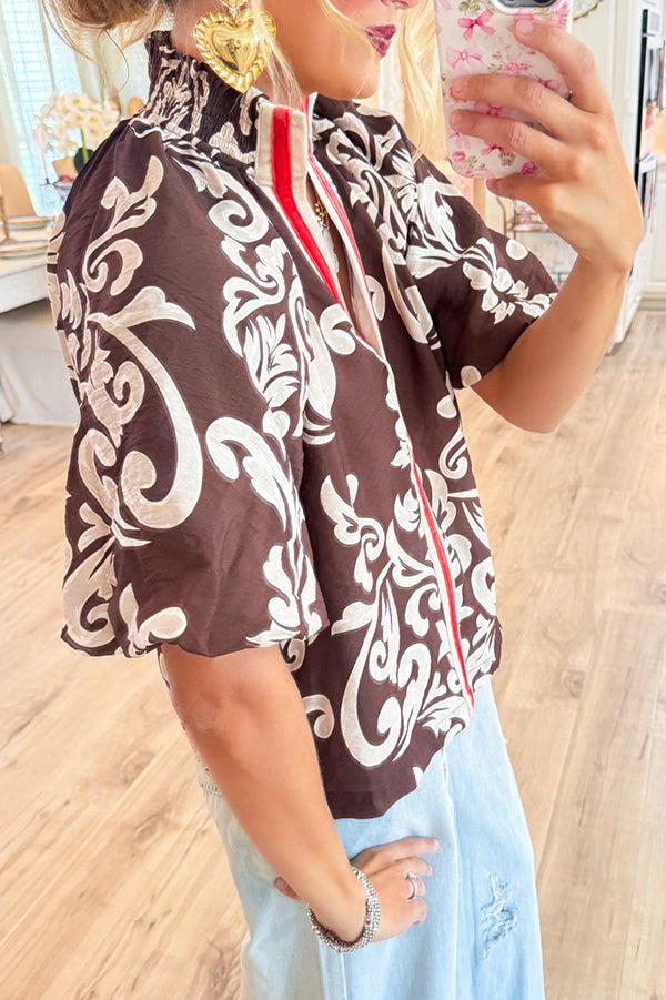 Puff Sleeve Print Detail Top