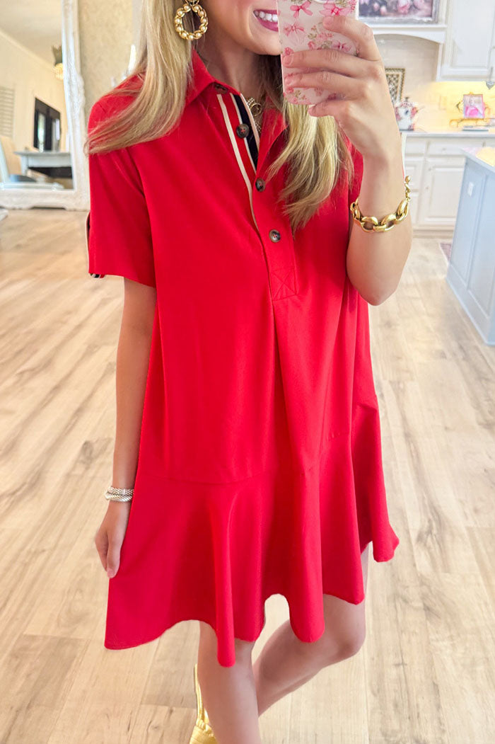 Striped Trim Side Pockets Dress