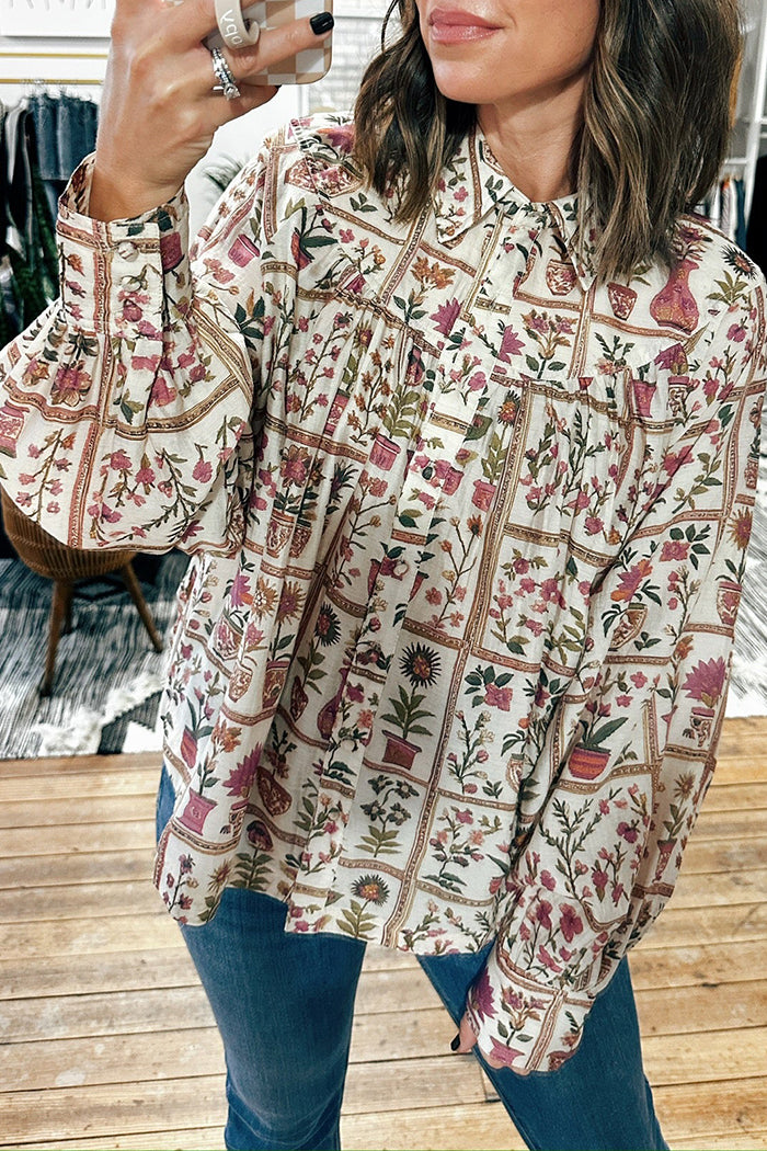 Floral Print Button Top