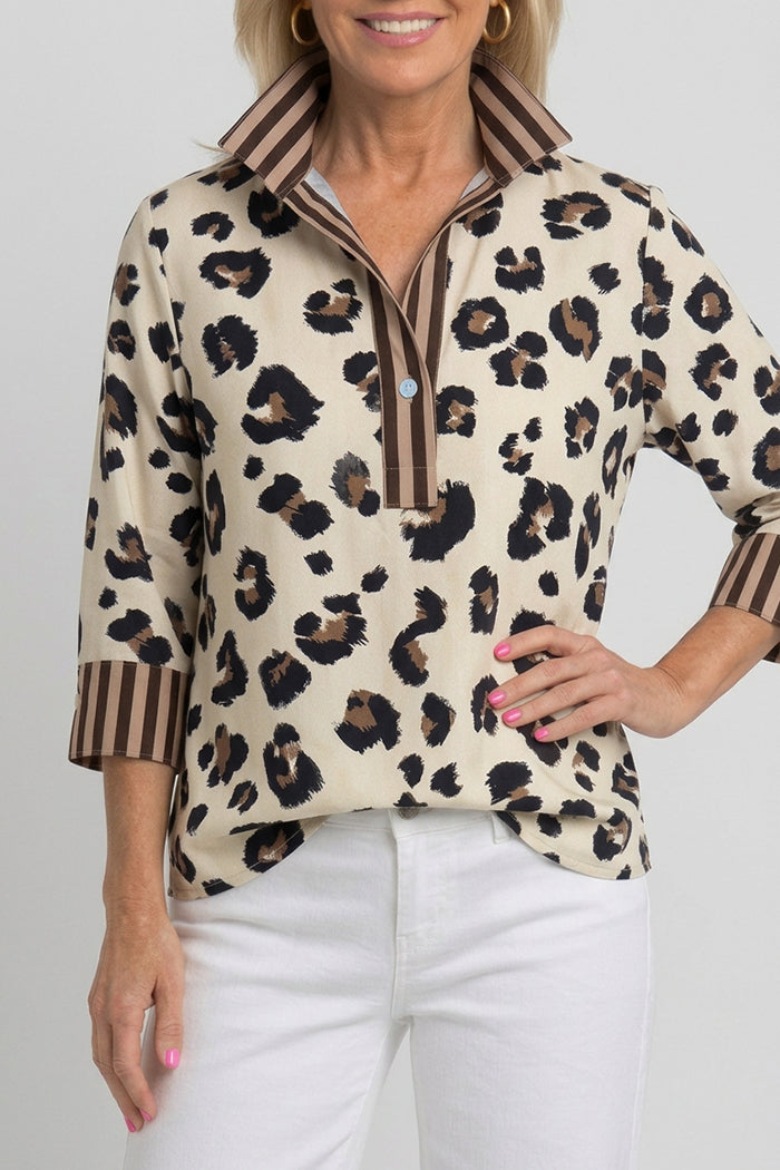 Striped Trim Leopard Print Top