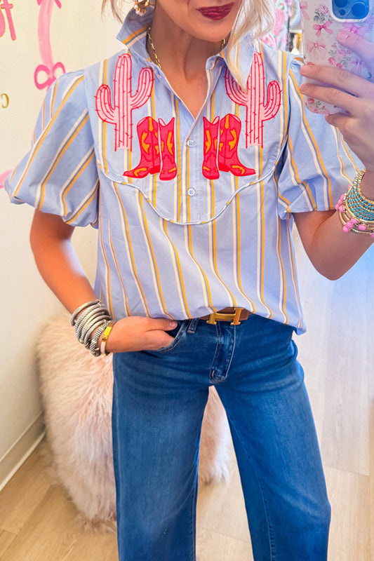 Stripe Western Embroidered Top