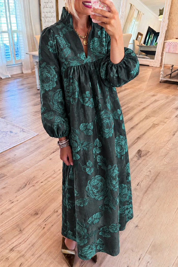 Floral Lantern Sleeve Gathered Maxi Dress
