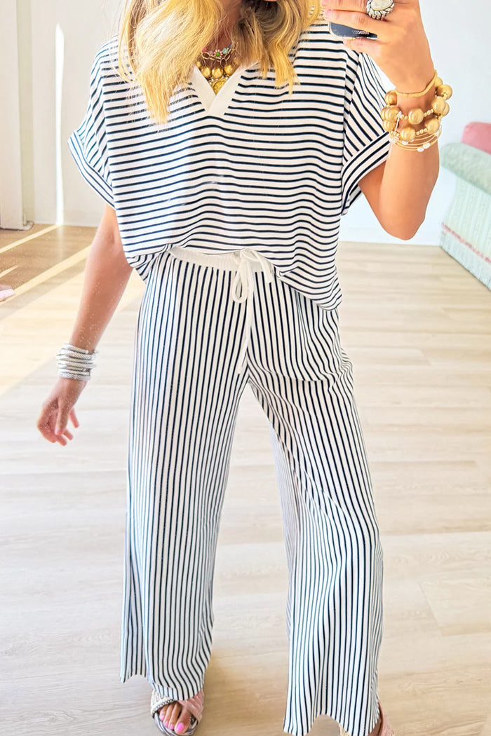 Casual Stripe Wide Leg Pant Set
