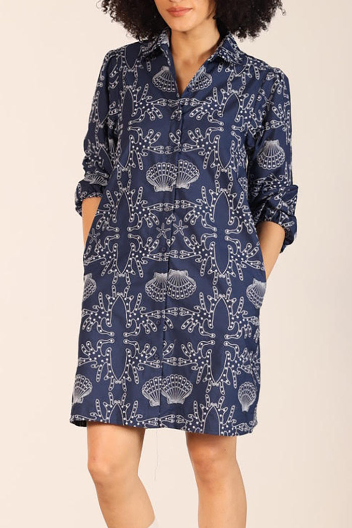 Shell Print Button Front Pocket Dress