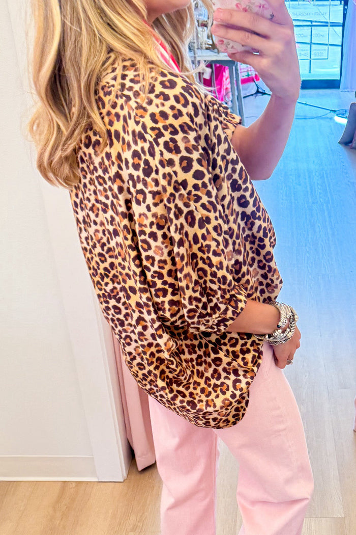 Leopard Contrast Dolman Sleeve Top