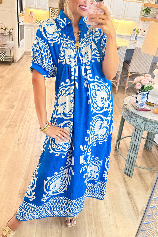 Mixed Print Puff Sleeve Dress