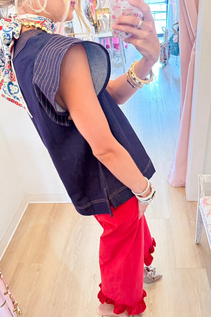 Denim Flutter Sleeve Top