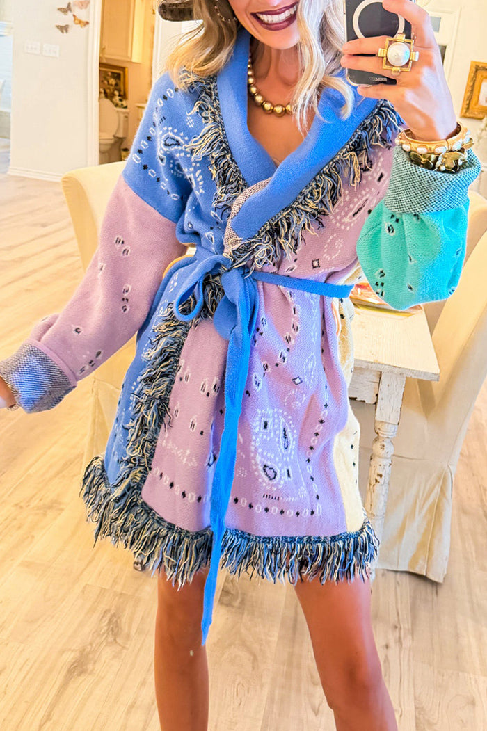 Lavender Paisley Fringe Cardigan