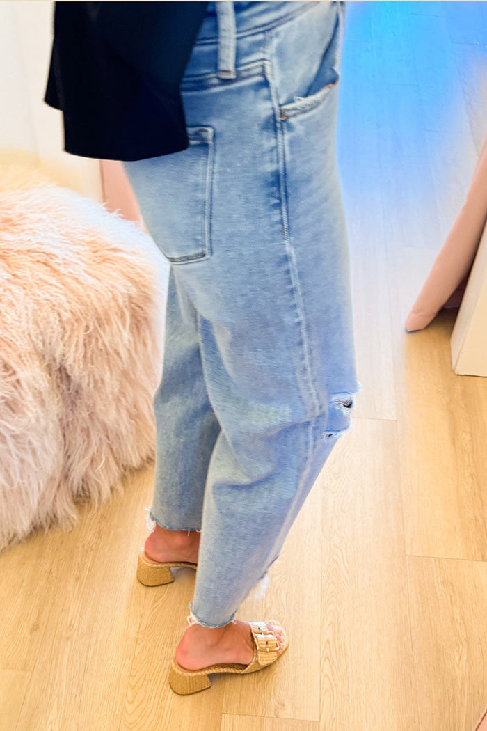 Distressed High Rise Wide Leg Jeans