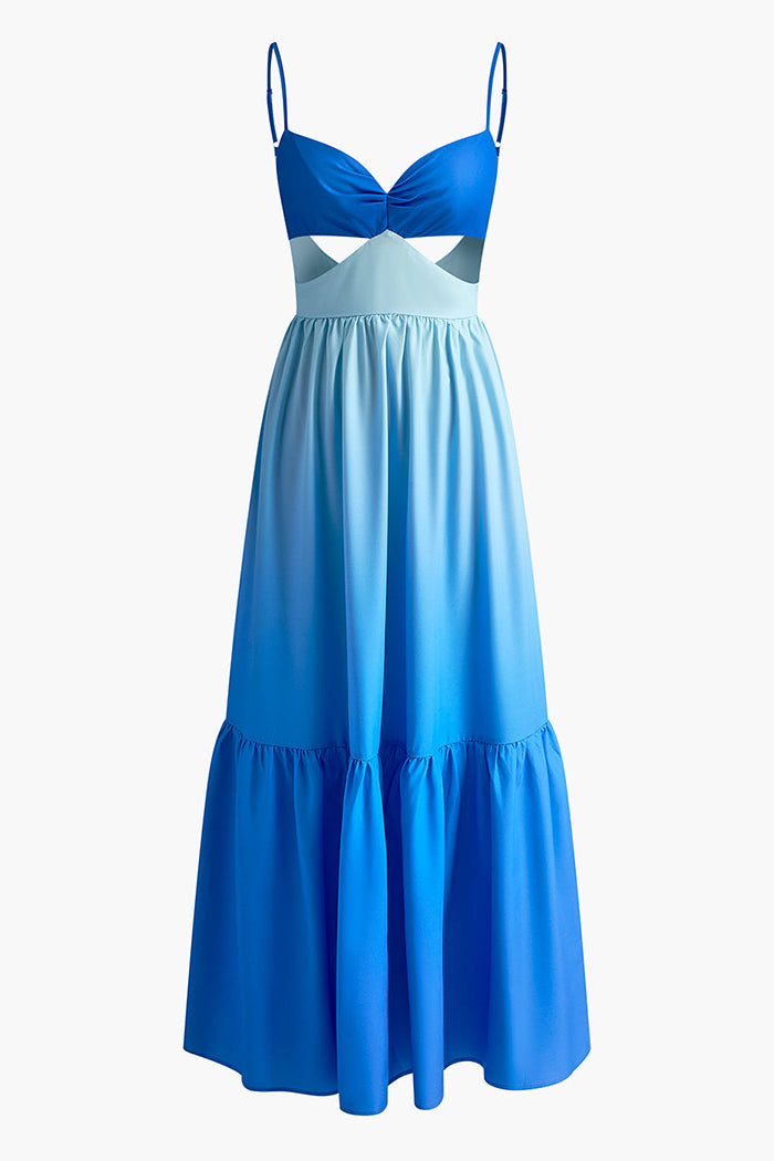 Cutout Backless Strapped Flared Maxi Dress