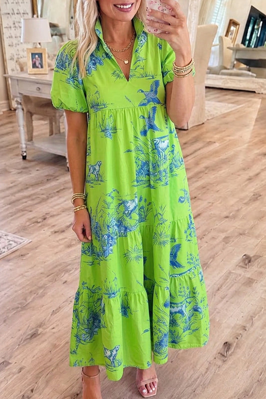 Ruffled Tiered Puff Sleeve Maxi Dress