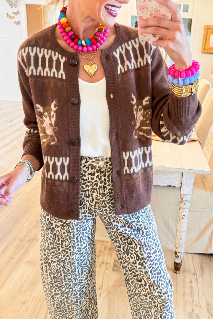Casual Animal Pattern Knit Cardigan