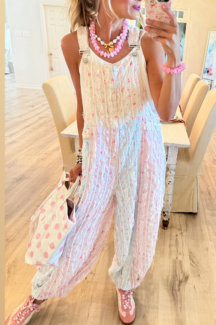 Pink And Blue Multi Floral Lace Overalls