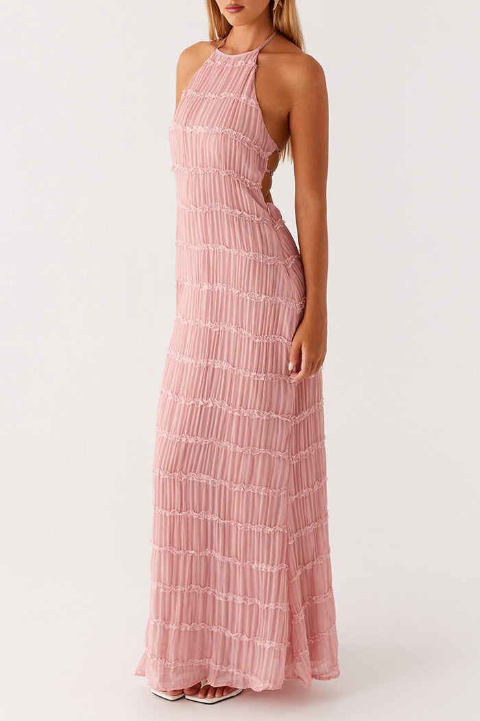 Tiered Halter Backless Maxi Dress