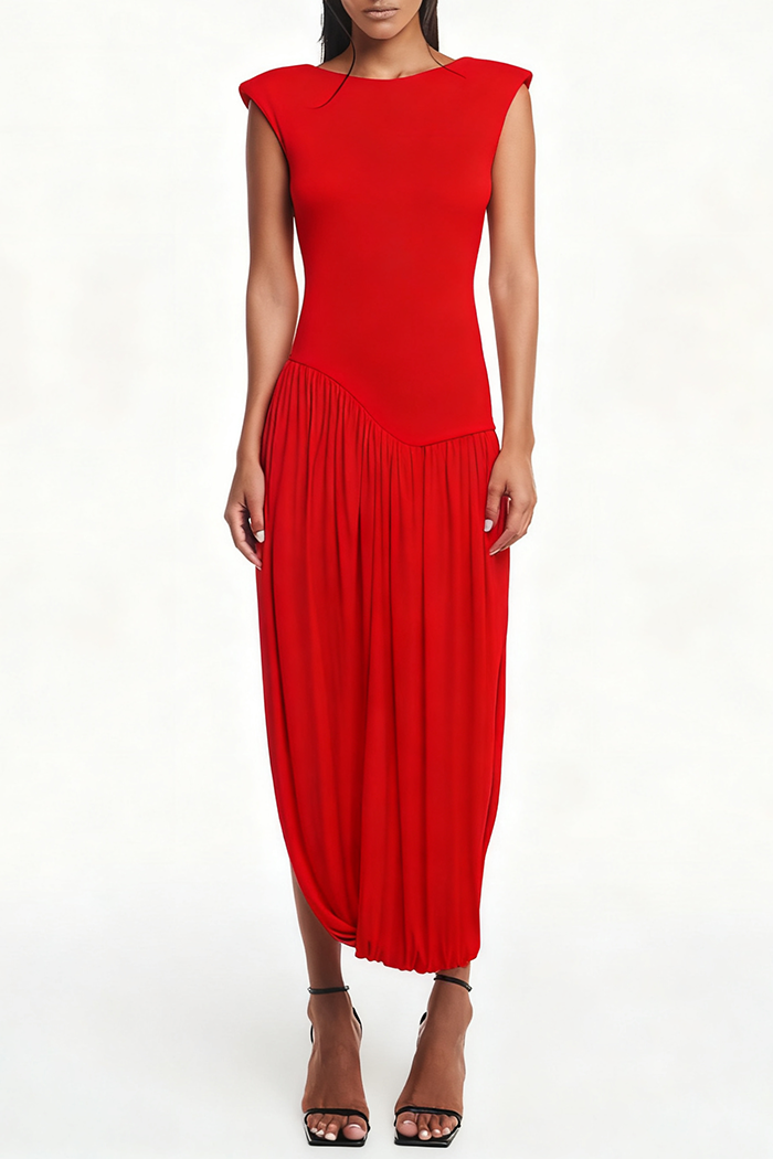 Fitted Pleated Slit Midi Dress
