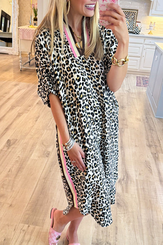 Leopard Dolman Sleeve Pocket Dress