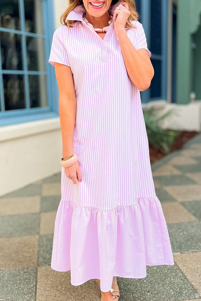 Stripe Ruffle Midi Dress