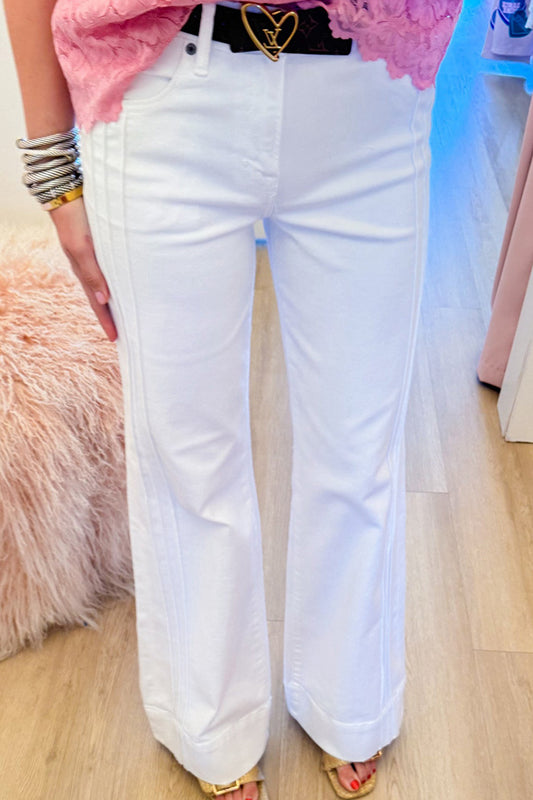White Mid Rise Wide Leg Jeans