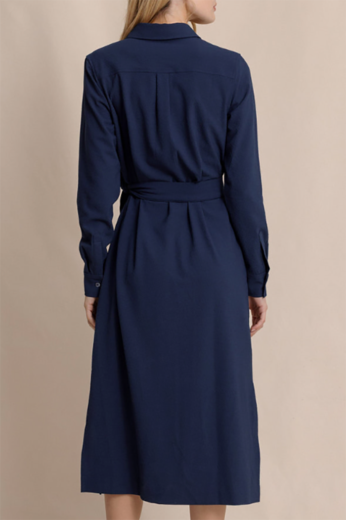 Shirt Collar Belted Midi Dress