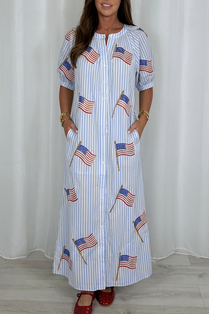 Casual Flag Patterned Striped Dress