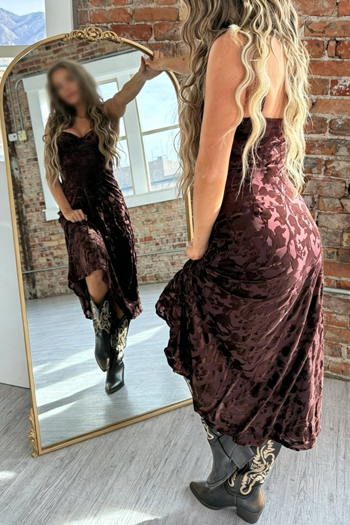 Velvet Burnout Bustier Midi Dress