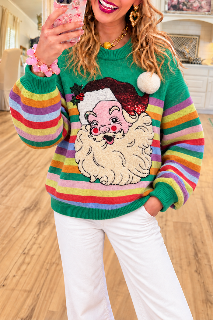 Santa Claus Graphic Striped Knit Sweater