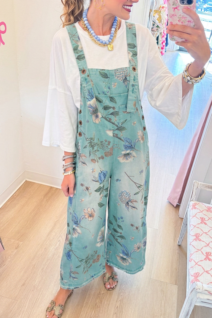 Casual Floral Print Overalls