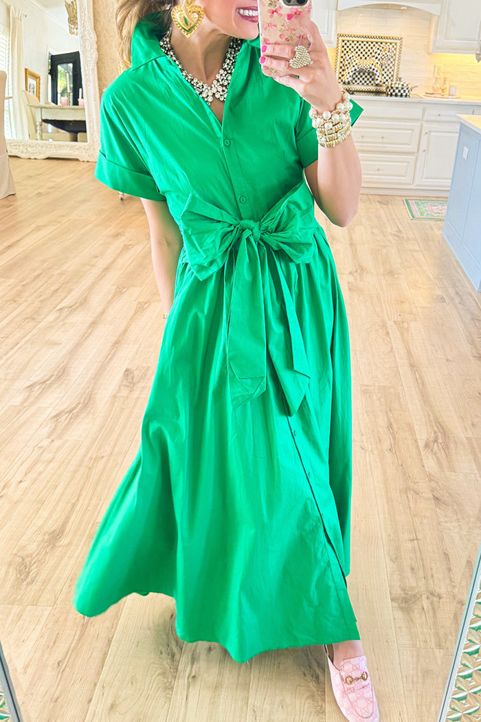 Button Up Bow Midi Dress