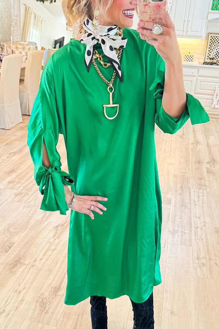 Casual Green Bow Midi Dress