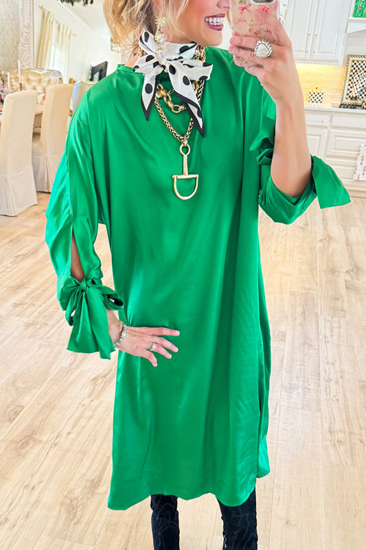 Casual Green Bow Midi Dress