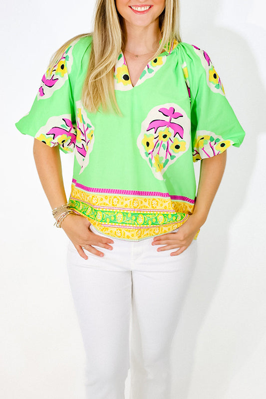 Casual Puff Sleeve Floral Top