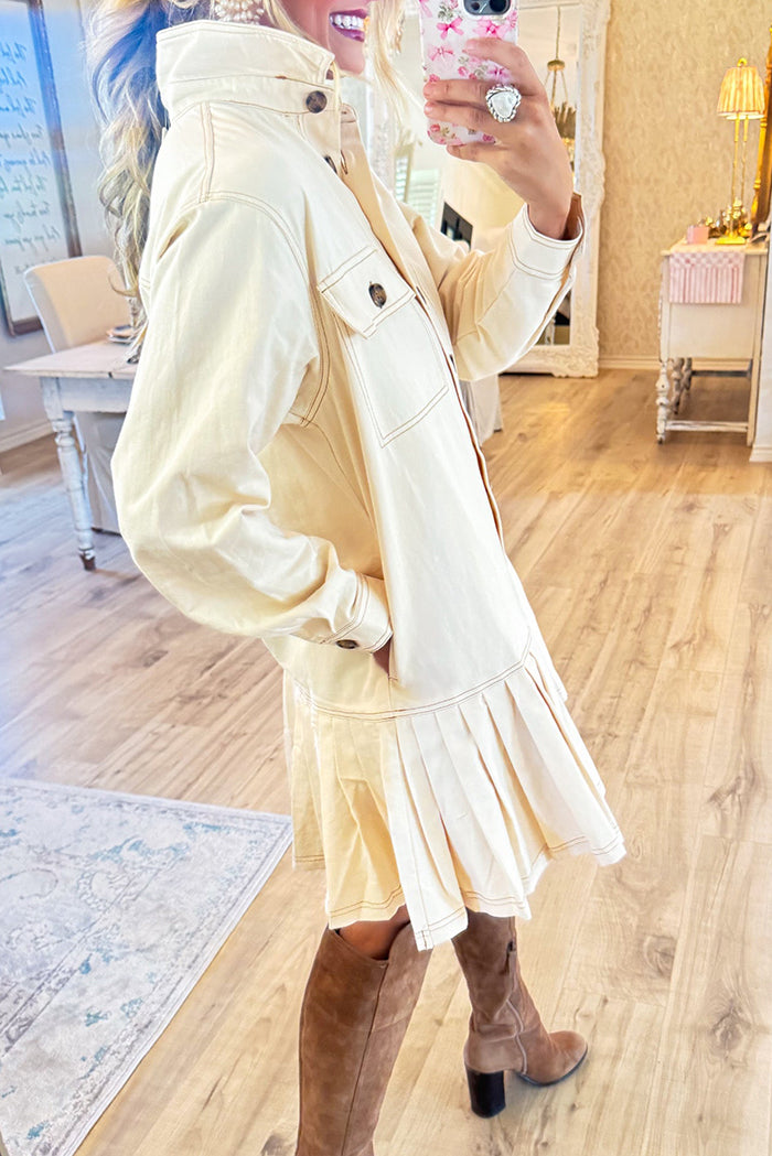 Long Sleeve Pleated Hem Dress