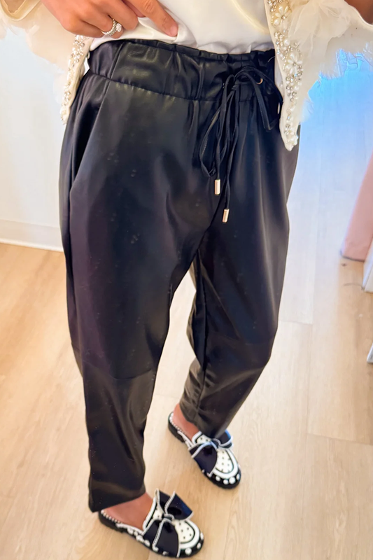 Black Faux Leather Straight Leg Pants