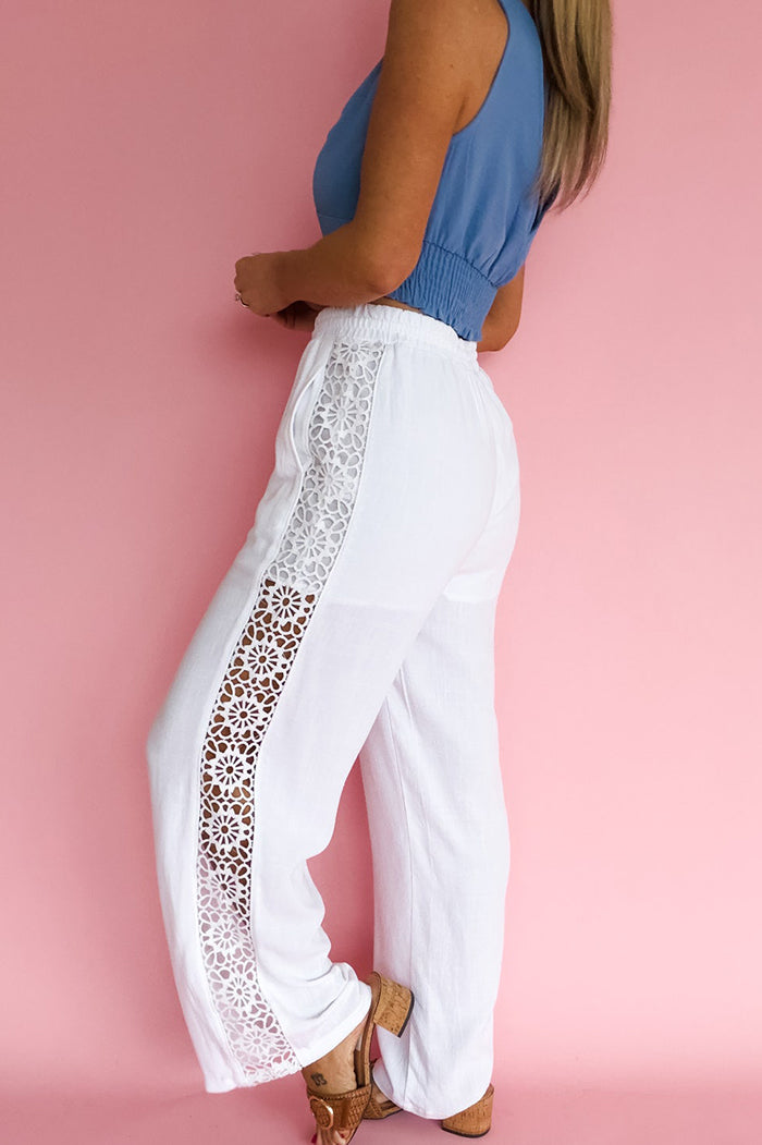 Side Lace Trim Wide Leg Pants