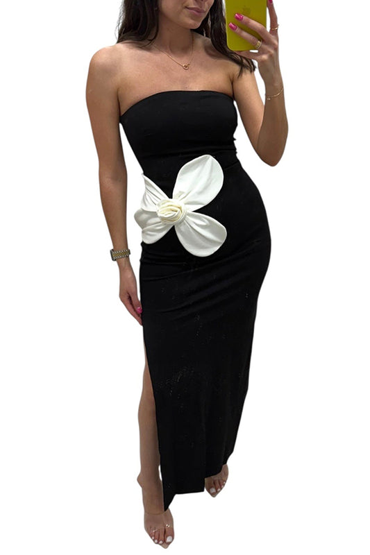 Floral Detail Strapless Dress