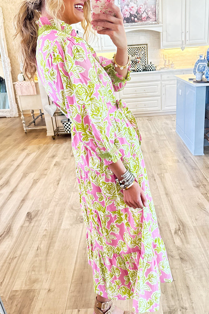 Ruffle Hem Floral Print Midi Dress