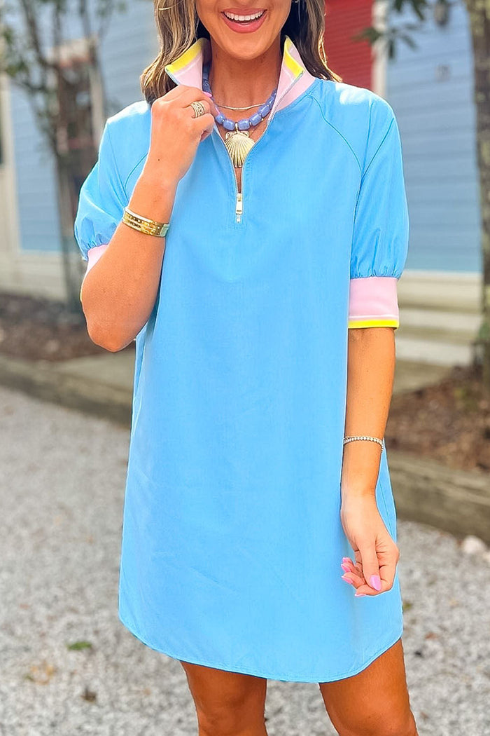 Half Zip Contrast Polo Dress