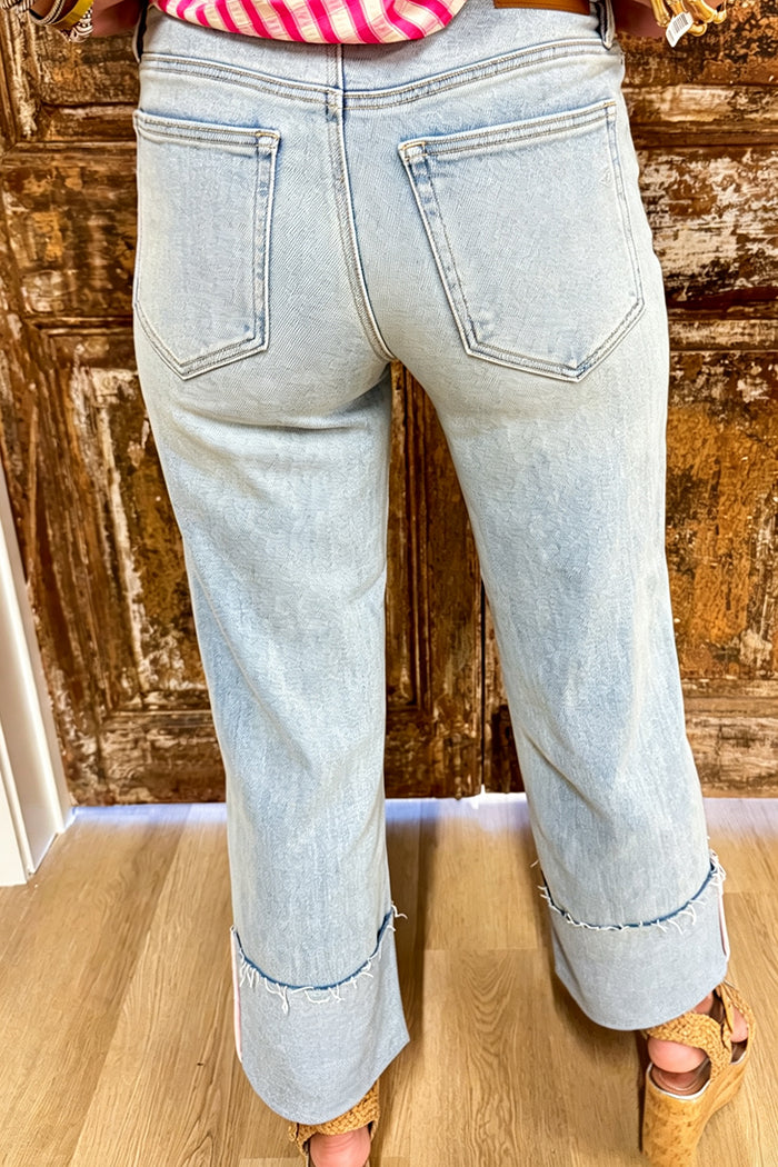 Light Denim Cuffed Straight Leg Jeans