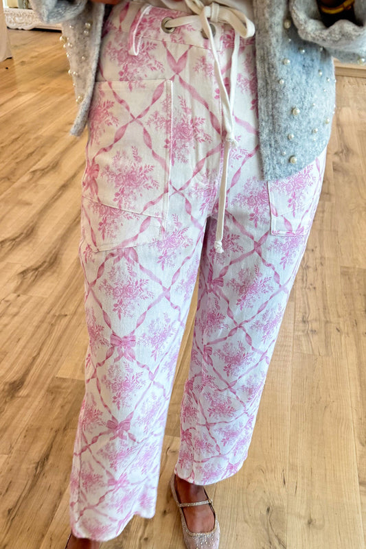 Floral Ribbon Barrel Pants