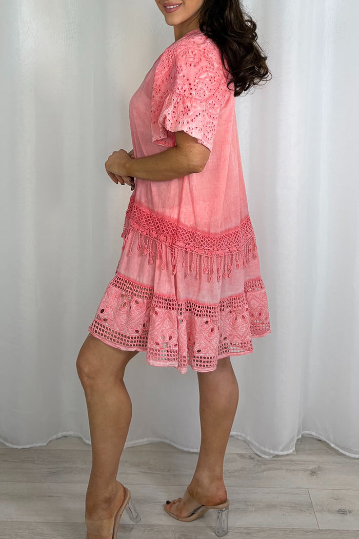 Eyelet Embroidery Swing Dress