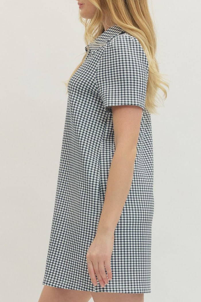 Short Sleeve Gingham Zip Dress