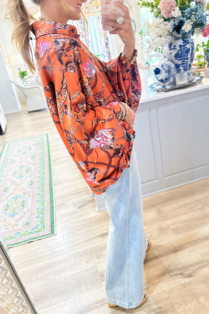 Silky Equestrian Button Down Top
