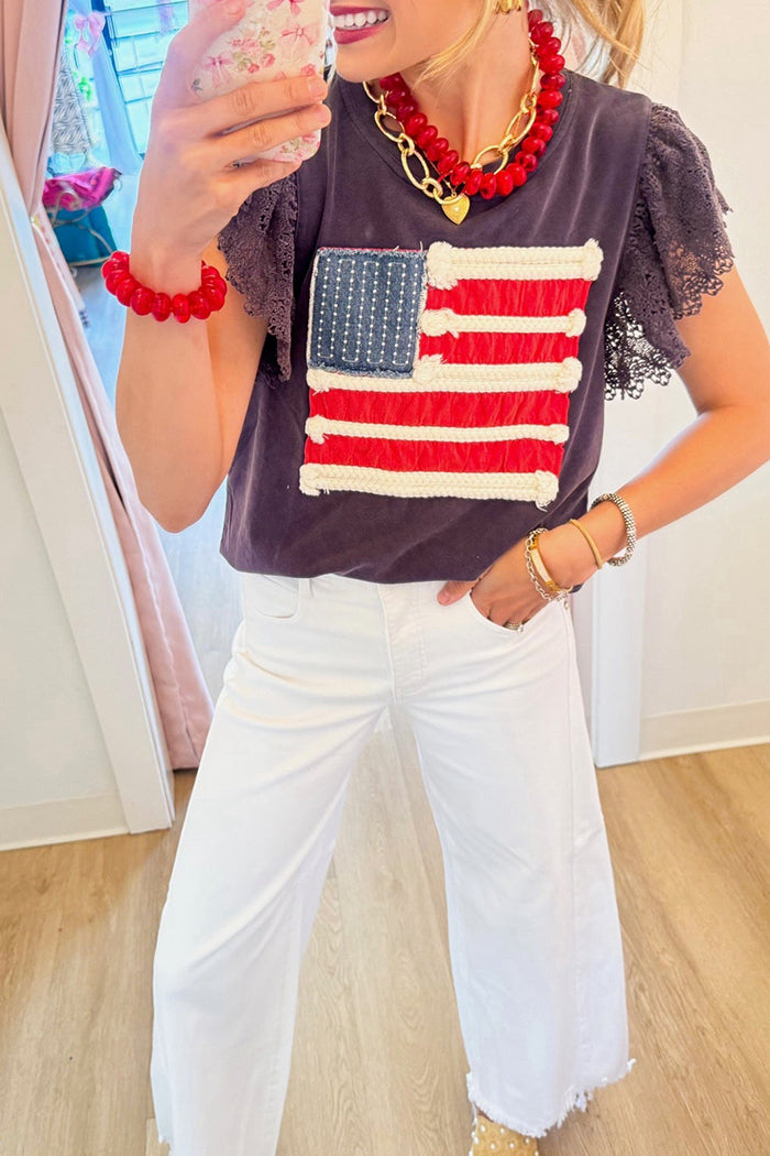 Lace Flutter Sleeve Flag Top