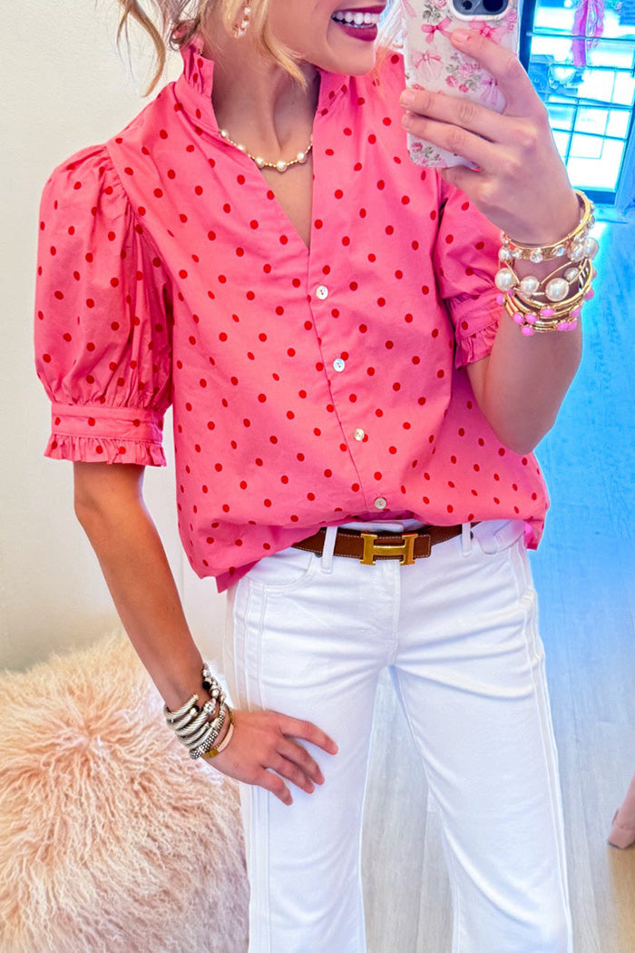 Ruffle Neck Polka Dot Top