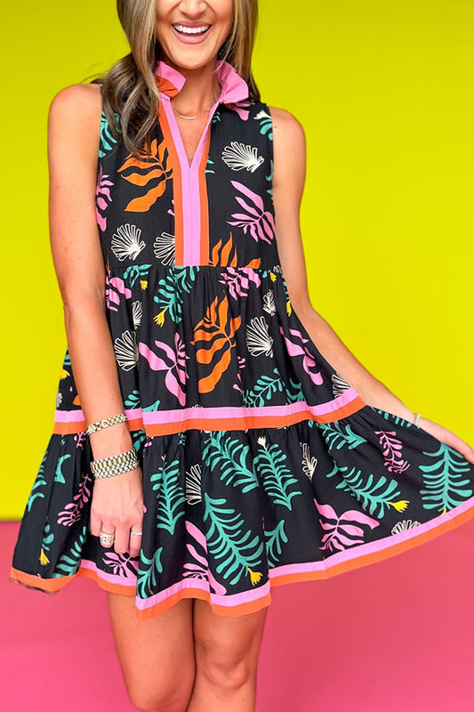 V-Neck Ruffle Contrast Dress