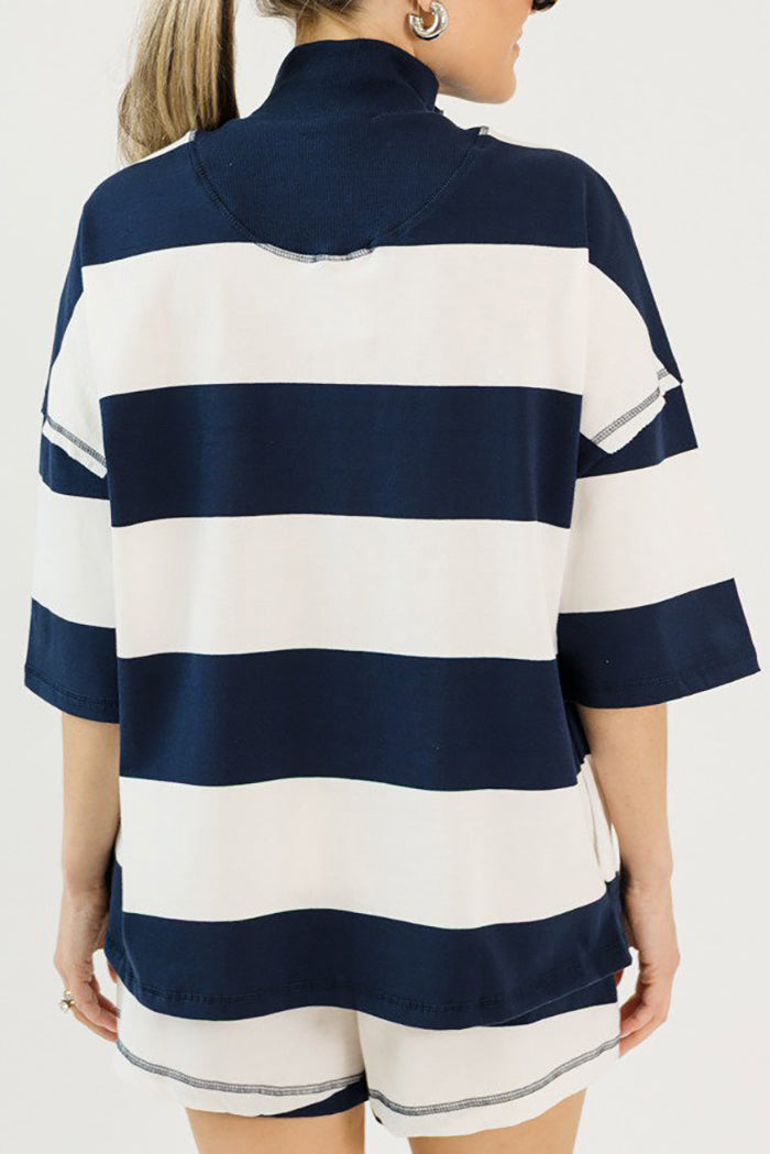 Quarter Zip Stripe Shorts Set